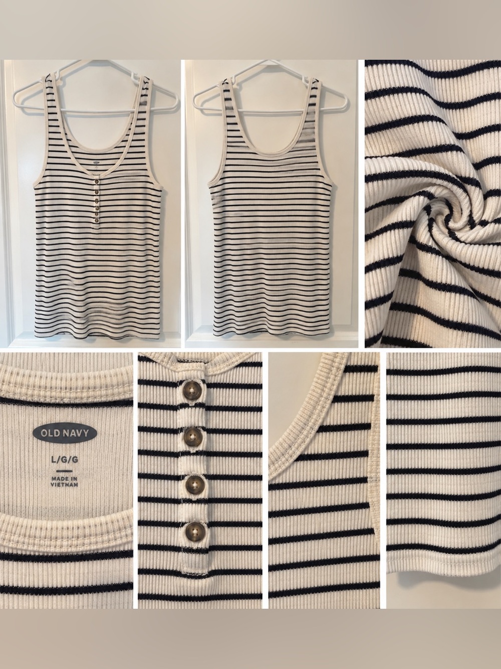 Old Navy Striped Henley Ribbed Tank Top White Black